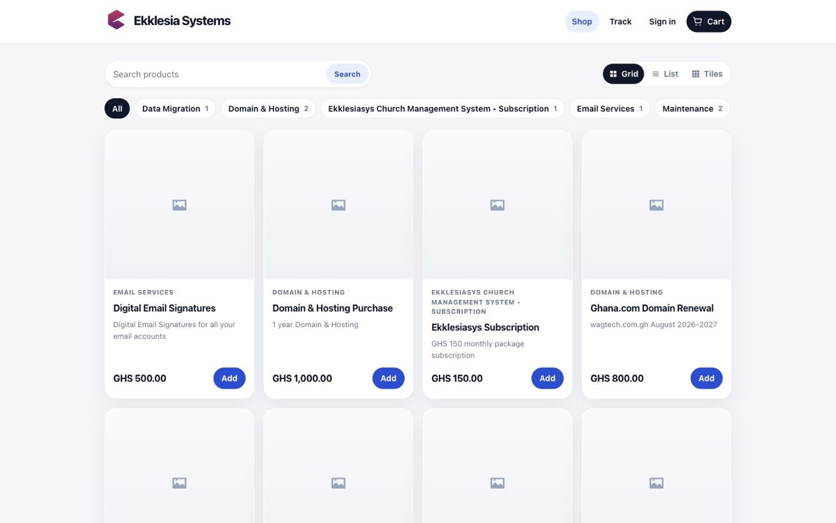 BlueQ public online storefront with categories and cart